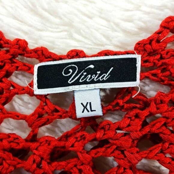 Vivid Gausy Macreme Tunic/ Beach Cover/ Blouse Women's XL. Cotton Blend. Red.... - Picture 2 of 11